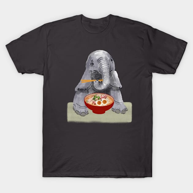 elephant likes ramen, kawaii elephant endangered T-Shirt by The world through children's eyes